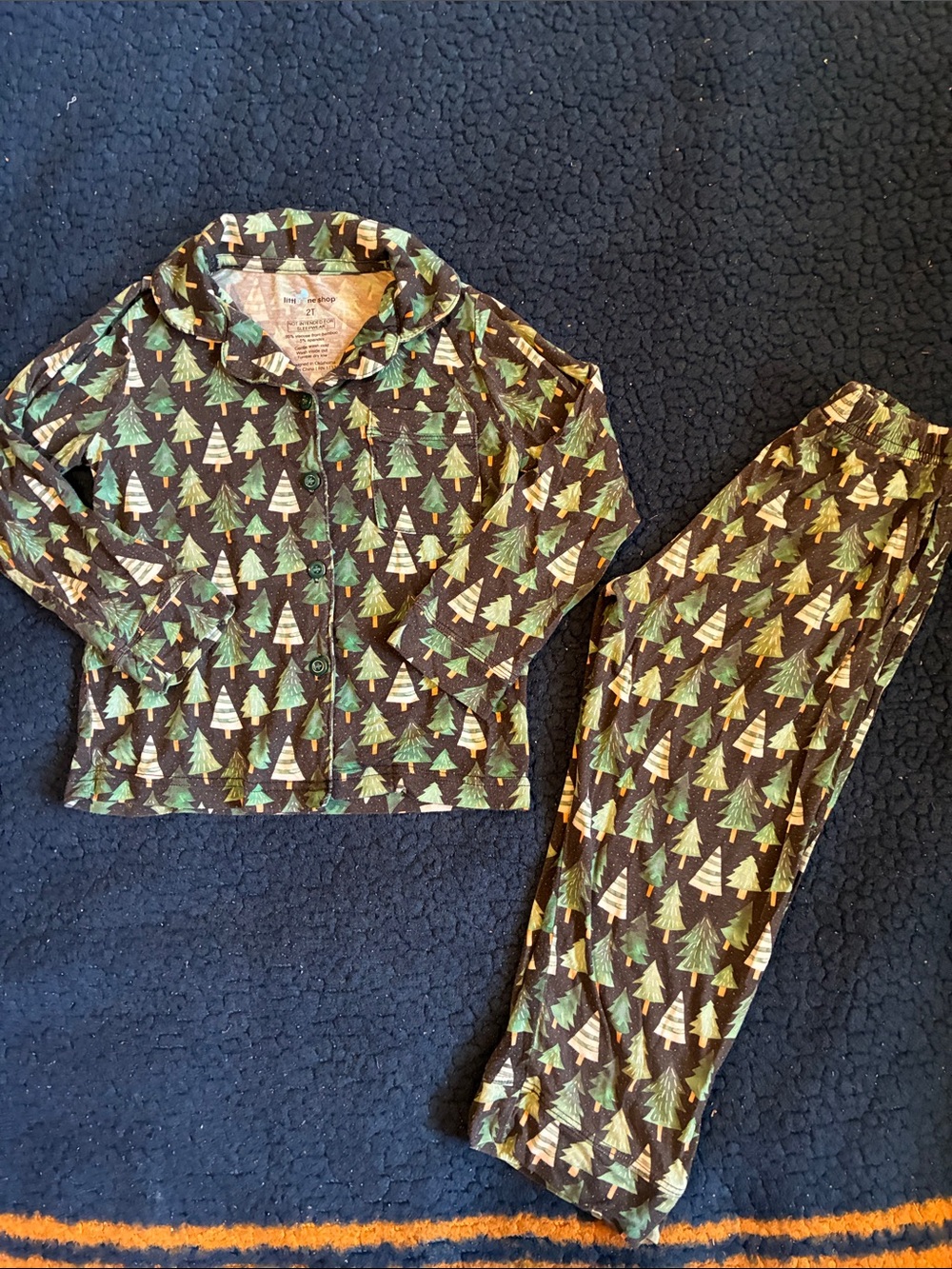 Little one shop black/gray and Green Tree-Print Pajama Set